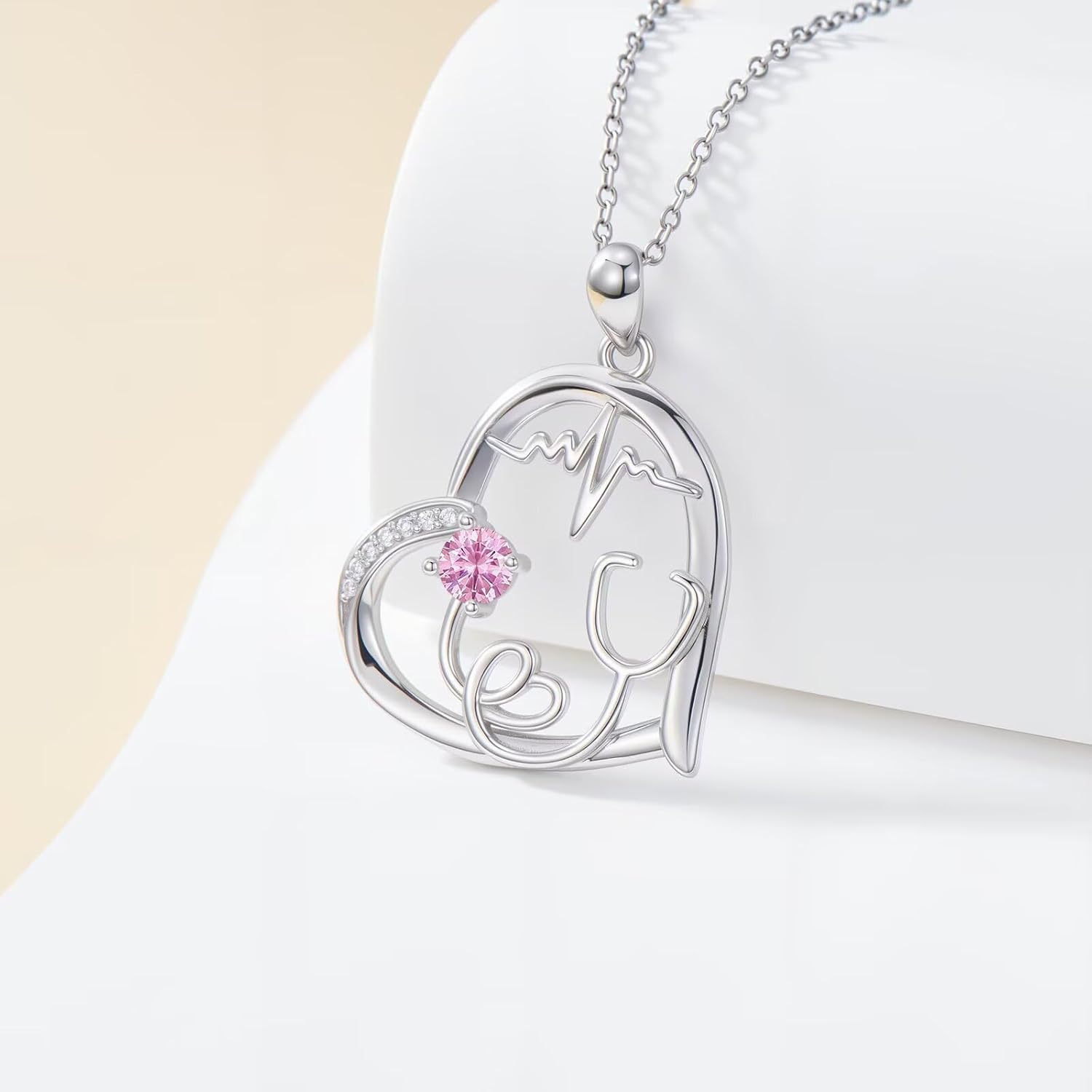 gifts for nurses nurse necklaces for women Heart Stethoscope 925 Sterling Silver Moissanite Necklace for Doctor Festival Cute Life Line Heartbeat Love Cardiogram Nurses Day Medical Student Jewelry - Image 2