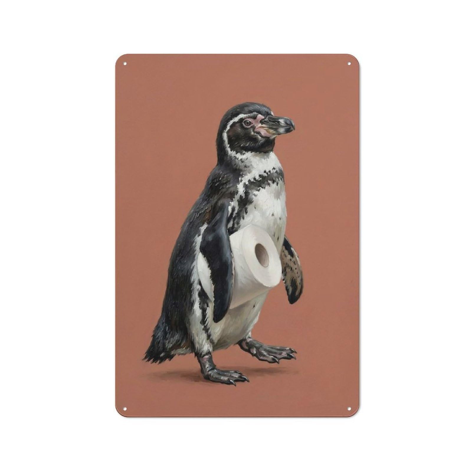 Junmoney Style-7 Rustic Metal Wall Sign 30X20cm Featuring Penguin Holding Toilet Paper For Garage Wall, Tin Sign Wall Decor For Garages And Workshops