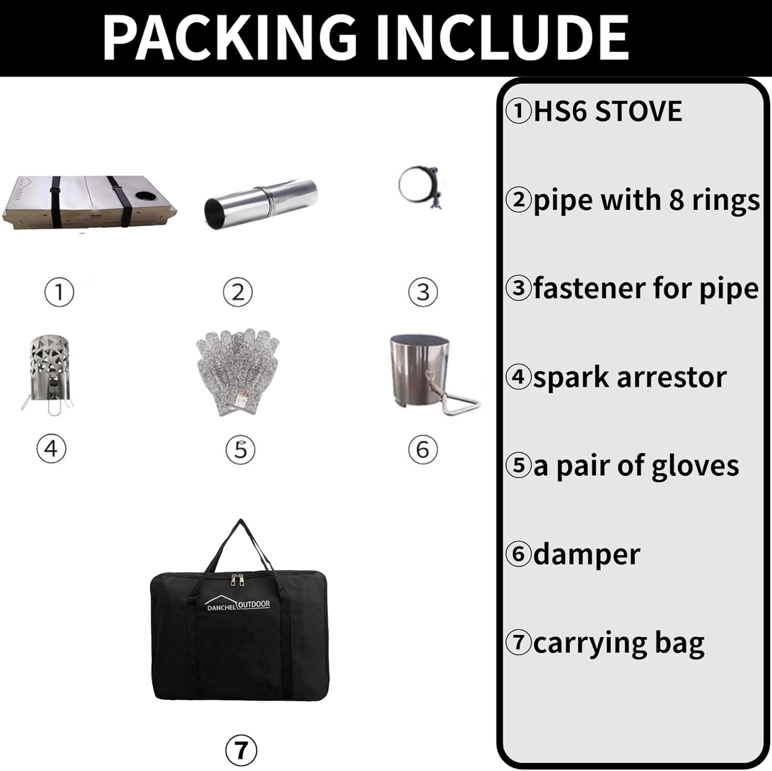 DANCHEL OUTDOOR HS6 Collapsible Hot Tent Stove 304 Stainless Steel, Secondary Combustion & Viewing Window Camping Wood Stove with 8.2ft Chimney for Winter Survival Cooking