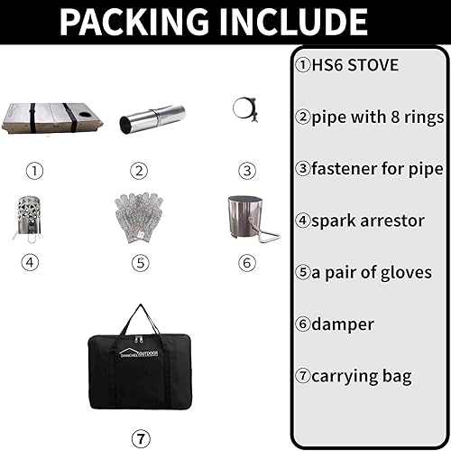 Miniatura 6 de DANCHEL OUTDOOR HS6 - Estufas de tienda de campaña calientes de leña portátiles con lado reforzado, estufa de campamento plegable de acero