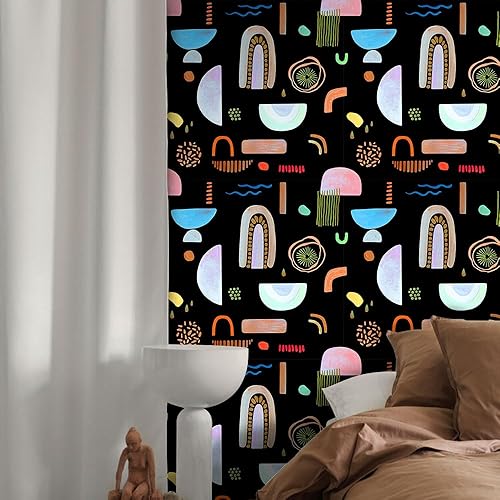 Miniatura 5 de Papel tapiz pintado a mano de grafiti para despegar y pegar, papel de contacto geométrico abstracto, extraíble, impermeable, papel tapiz decorativo