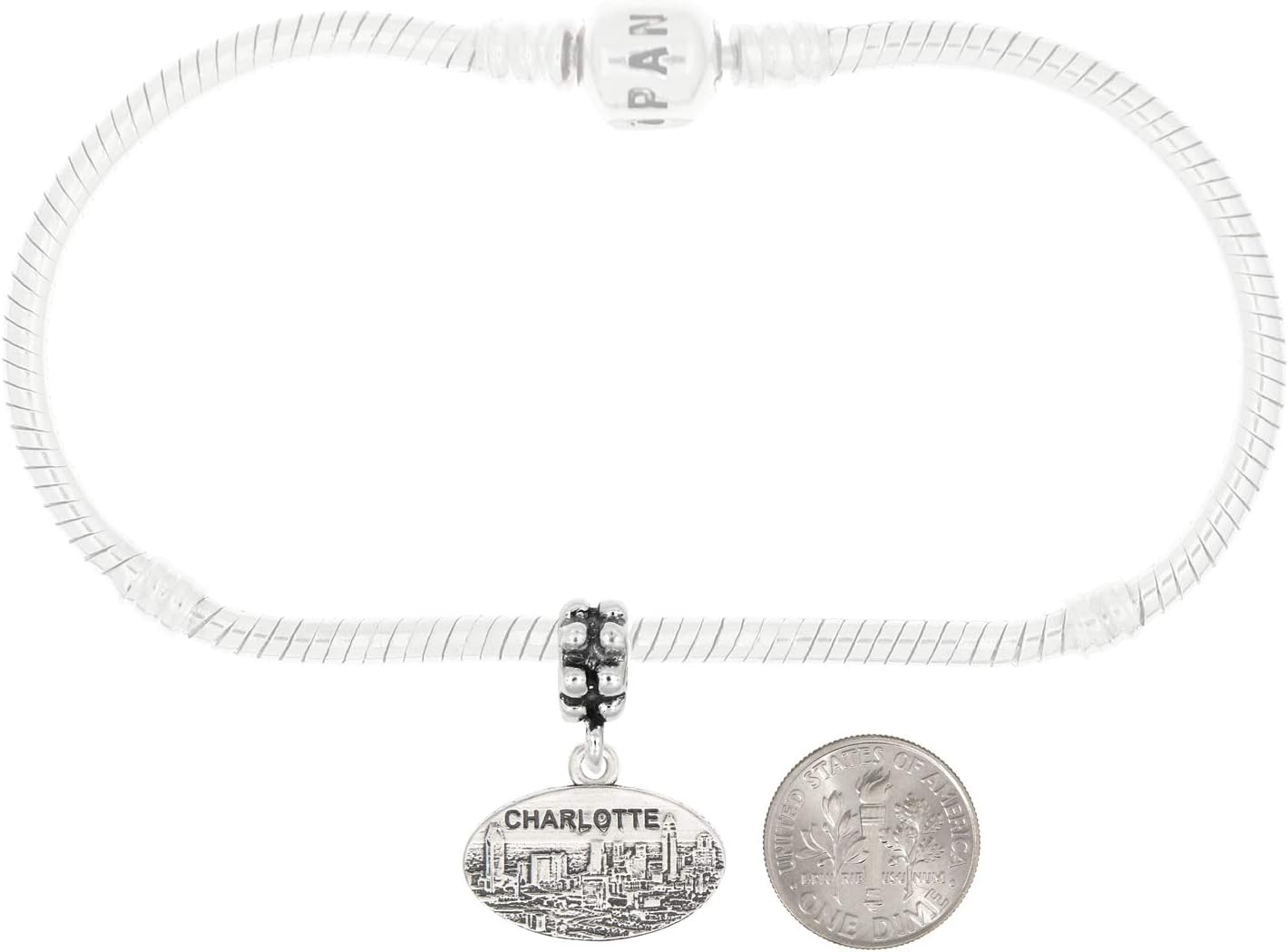 LGU Sterling Silver Charlotte North Carolina Oval Dangle Bead Charm