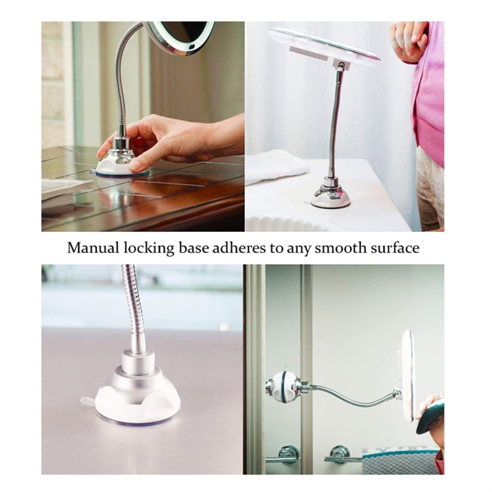 Espejo de ducha LED giratorio de 360° con ventosa, espejo de maquillaje de aumento 10X para afeitado y belleza, ideal para uso en el baño