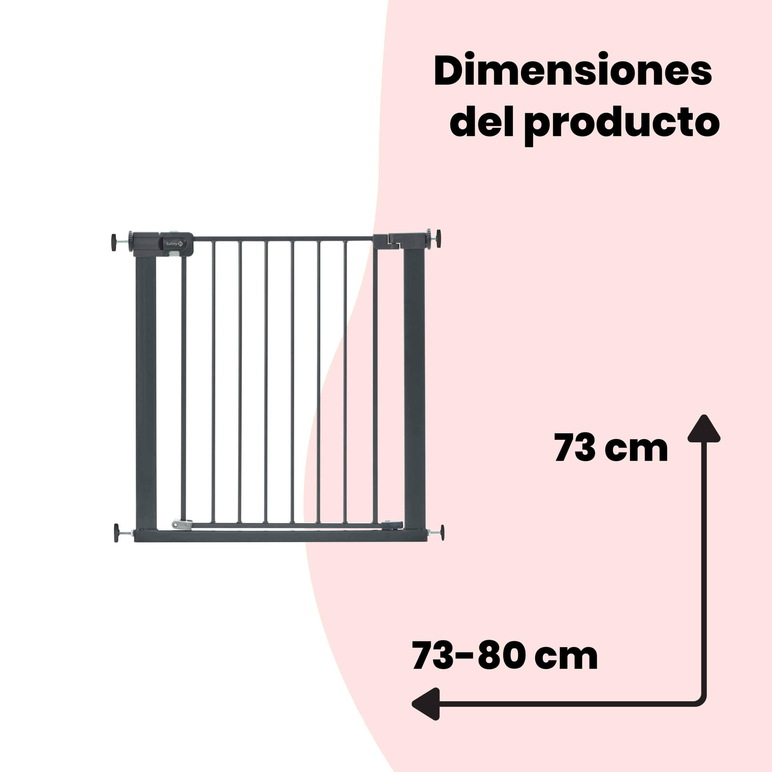 Safety 1st Easy Close Metal, Barrera Seguridad Niños Escalera Presión, 73–80cm (máx. 108cm), Valla Seguridad Infantil Fácil Cierre, Abre 1 Mano, Sin Tornillos (Sin Taladros), Doble Bloqueo, Negra