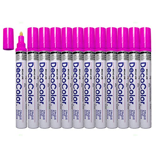 12 Pc Set Pink Decocolor Paint Marker Pens Broad Line Point Oil Based