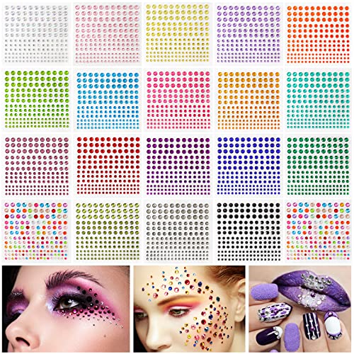 Glitzersteine Selbstklebend Gesicht Strasssteine Schmucksteine - 20 Farben 3300 Stück Glitzersteine Gesicht Glitzer Steine zum Basteln für Make up Nägel Deko DIY Handwerke Cover