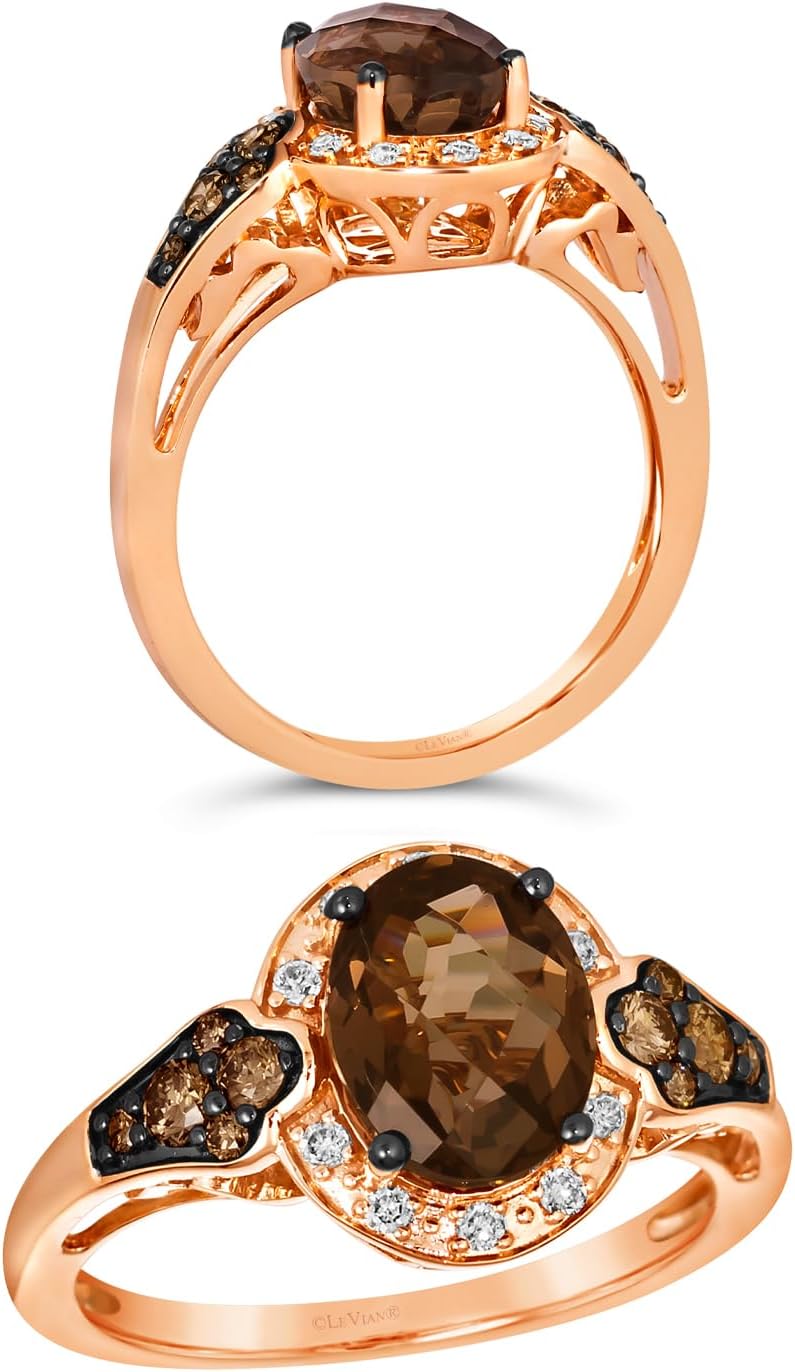 LE VIAN 1/3 Carat White and Chocolate Diamond Band Ring for Women I 14k Rose or Yellow Gold Ring for Her w 1 3/4 Carat Oval Gemstone (White/Brown, 0.35 cttw) Promise Anniversary Band Size 5 to 10
