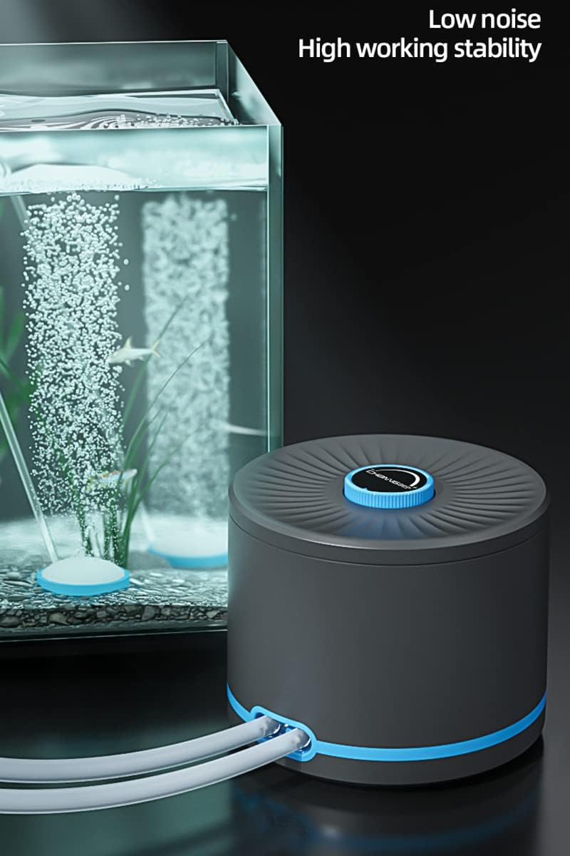 Persuper Aquarium Air Pump Dual Outlets, Super Quite Fish Tank Air Pump 20-600 Gallons, 5W 110V Adjustable High Output Silent Oxygen Aerator Pump with Air Stone Airline Tubing Check Valve Accessories