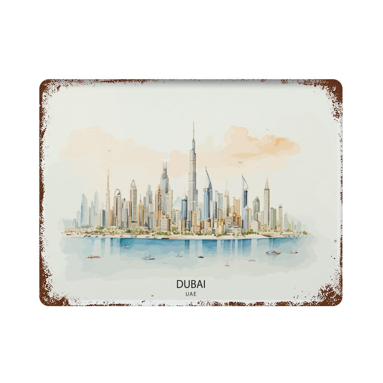 Dubai UAE Modern Cityscape Skyline Burj Khalifa United Arab Emirates Luxury Urban La_3 Wall Decor Art Metal Tin Poster Modern Home Decor Art Home Bar Shop Decorations Vintage Sign 30x40cm