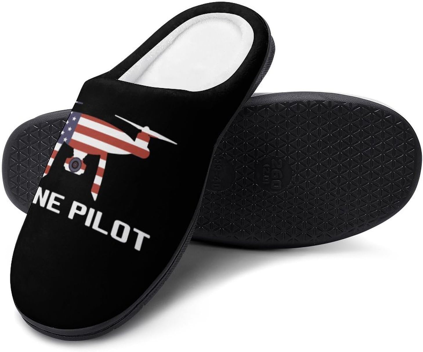 U.S.A. Flag Drone Pilot Women's House Slippers Memory Foam Warm Shoes Spa Rubber Sole Indoor Outdoor