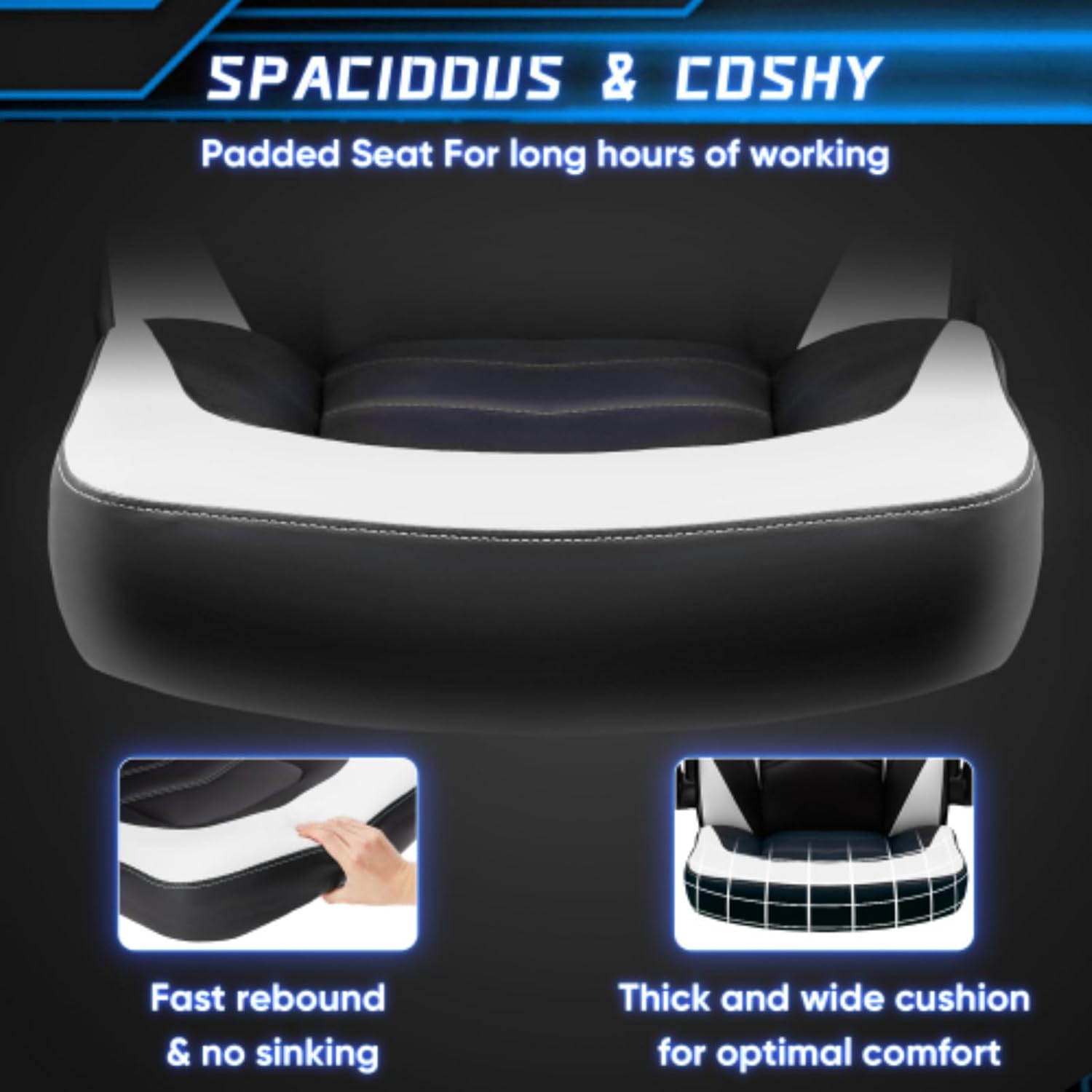 PU Leather Computer Chair, Gaming Chair, Ergonomic Office Chair, Computer Gaming Chair, with Lumbar Support, Height Adjustable, Reversible Armrests, Black and White