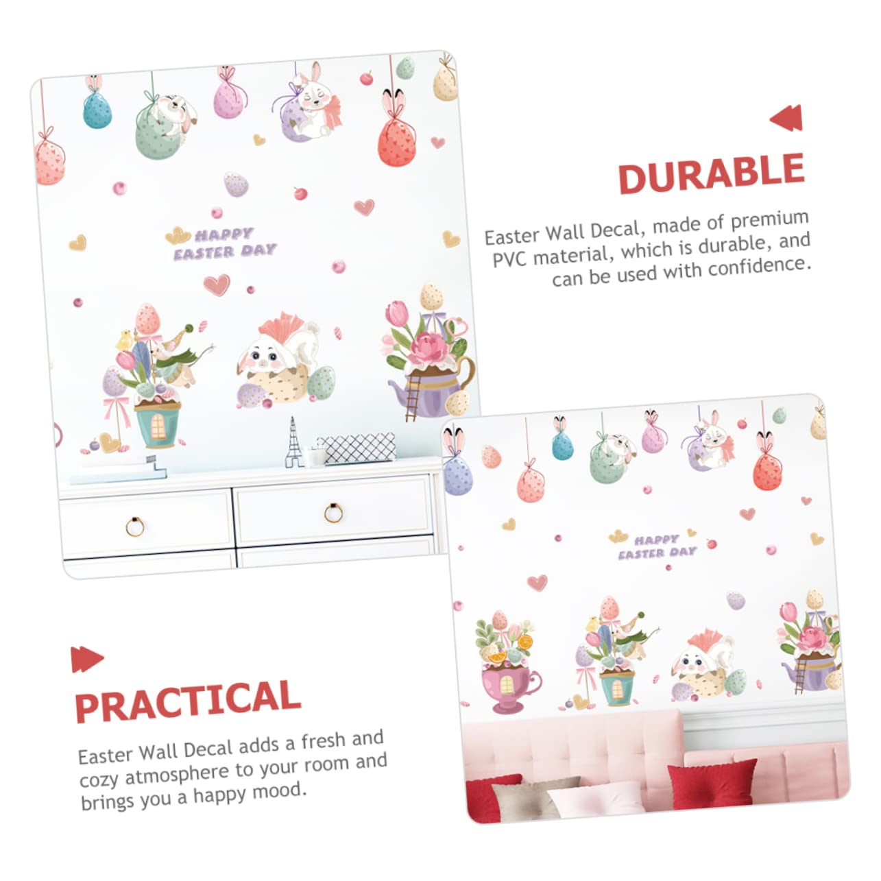 MAGICLULU 6 Juegos Etiqueta de la pared de Pascua vinilo infantil decoración infantil pegatinas de azulejos pegatinas de ventana del festival de primavera Gel calcomanías de ventana