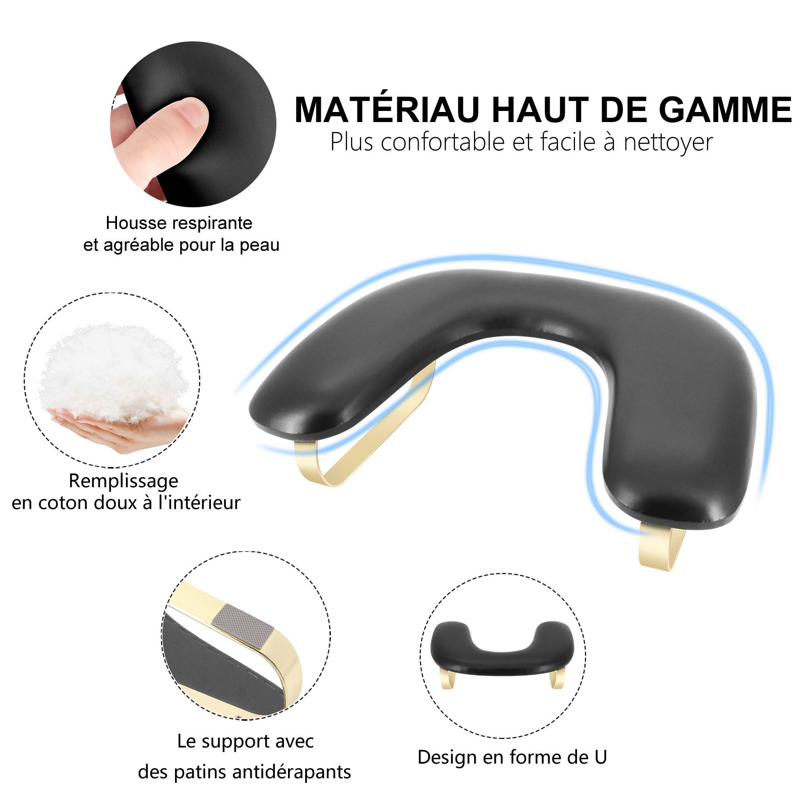 Repose Main Ongle,Forme du U Coussins Repose-Main pour Manucure,Douceur PU Cuir Coussin Manucure avec Support Amovible,Repose Main Manucure Professionnelle pour Prothesiste Ongulaire(Noir)