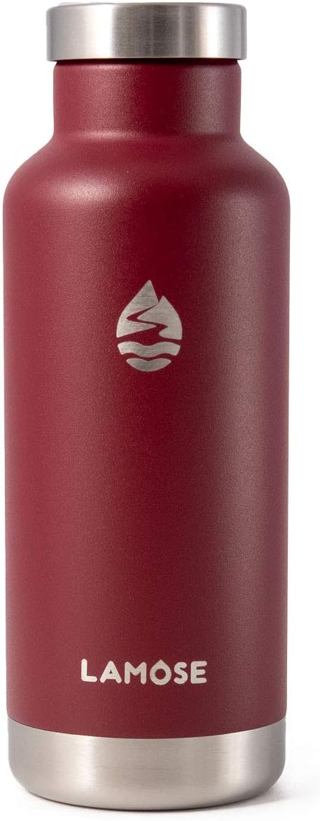 LAMOSE Moraine 20oz Bottle, Stainless Steel, Vacuum Insulated with All Steel Lid (Burgundy)