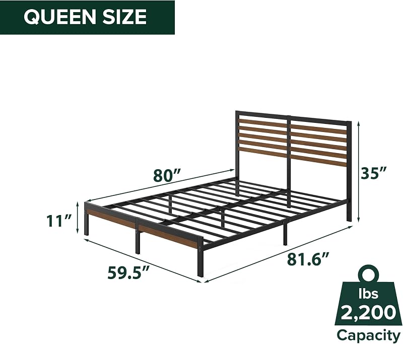 Zinus Kai Bamboo and Metal Platform Bed Frame, Sturdy Steel Frame, Queen image 2
