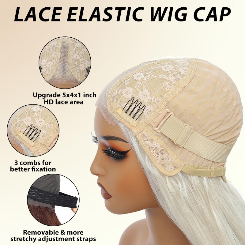 Synthetic Lace Front Wig 5x4x1 Platinum Blonde Wig for Black Women 26 Inch HD Lace Hand Tied Pre Plucked Long Straight Wigs for Beginner Friendly (Platinum Blonde)