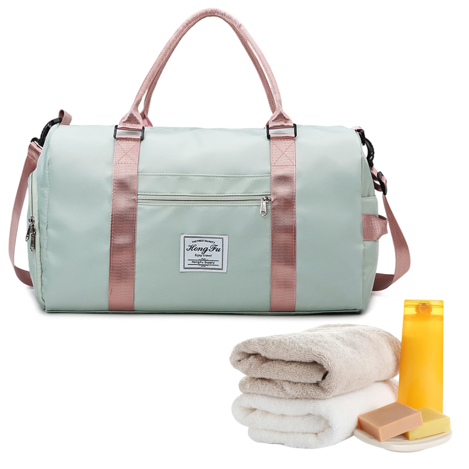 Bolsa Deporte, Verde y Rosa Bolsas Deporte Mujer, Separación para Ropa Seca y Mojada Bolsa Gimnasio Hombre, con Compartimento para Zapatos, para Fitness, Camping