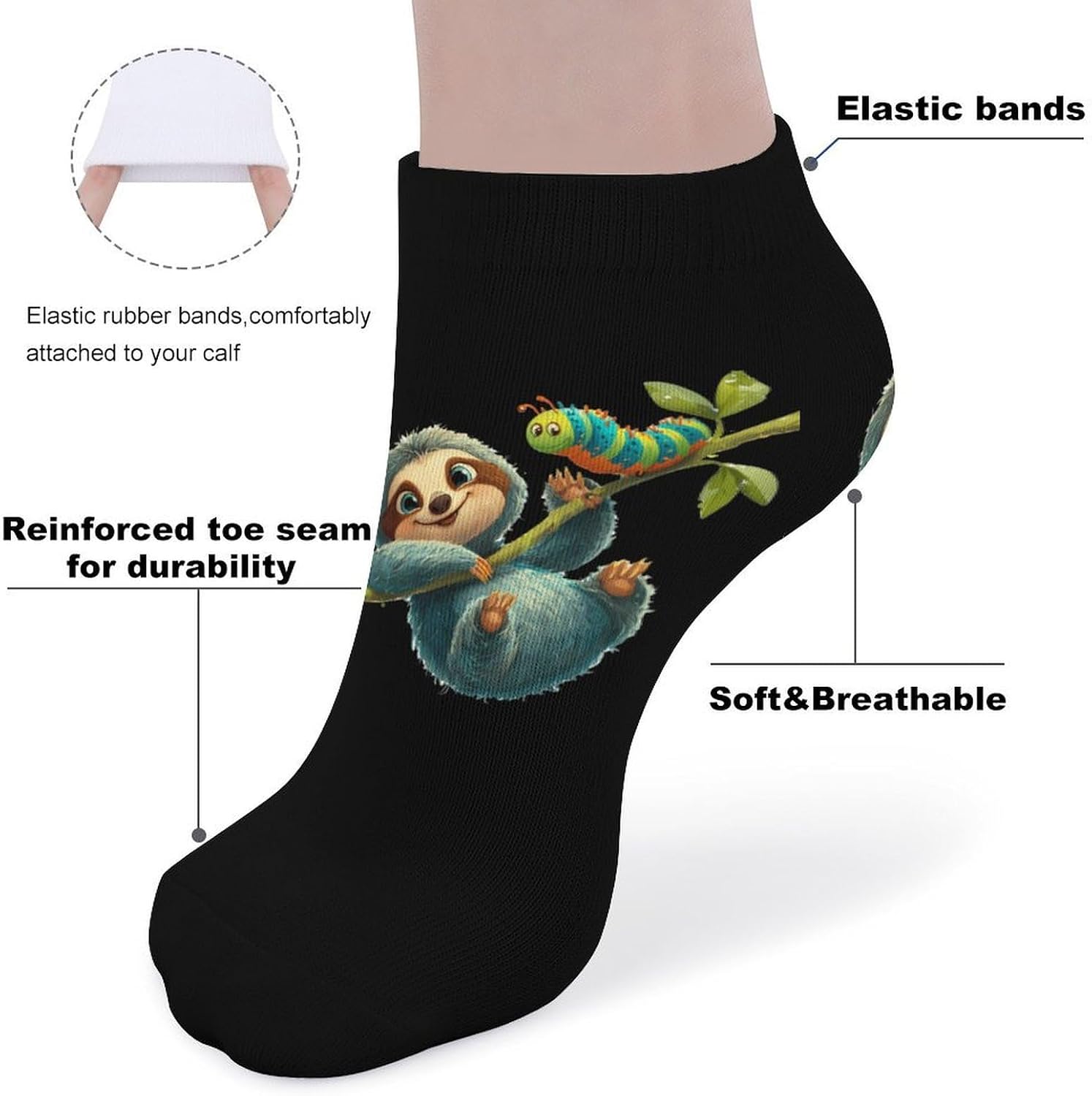 Funny Sloth Caterpillar Socks for Men Women 5 Pairs Ankle Socks