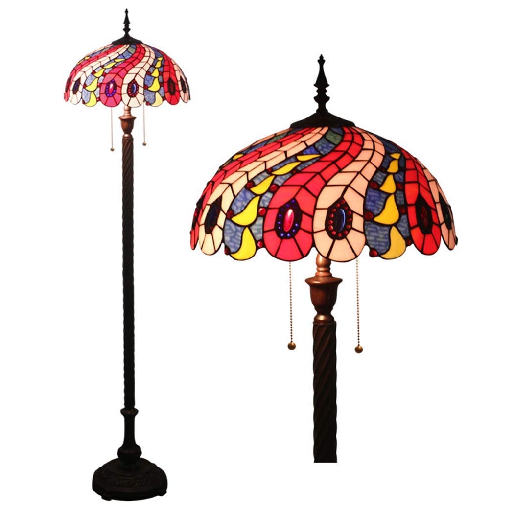 IUokLU 16 Inch Tiffany-Style Stained Glass Shade Floor Lights Vintage ReadStandLight/Bedroom/Office/Cafe, Zipper Switch, E27 (10)