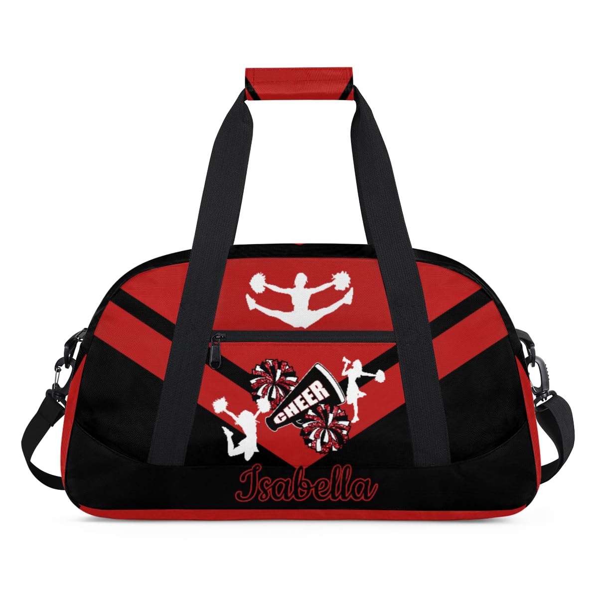 Personalized Cheer Bag Girl Sport Duffel Bag, Custom Kids Gym Bag, Customize Travel Duffle Bag with Name, Overnight Weekender Bags,Black Red,