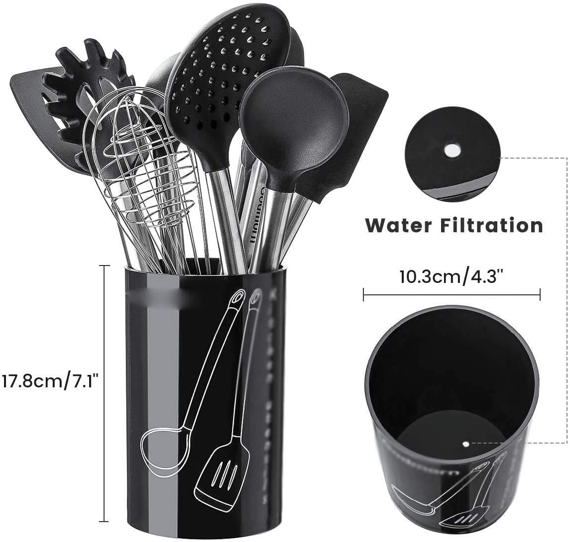 Küchenutensilien Set, Küchenhelfer Set, Küchenutensilien, Küchenutensilien-Set 9-teiliges Antihaft-Kochwerkzeug mit Kunststoffhalter – Silikon und Edelstahl – Töpfe und Pfannen – Schwarz