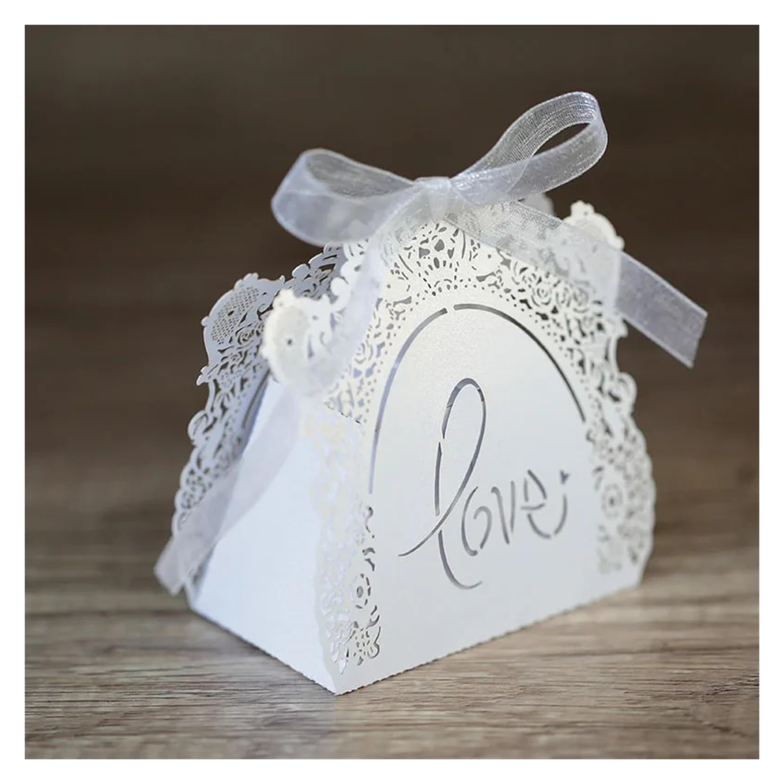 Cajas Regalo Caja de 50 caramelos chocolate con forma rosa hueca, bonita y romántica caja regalo for boda cinta for fiesta cumpleaños(Ivory)