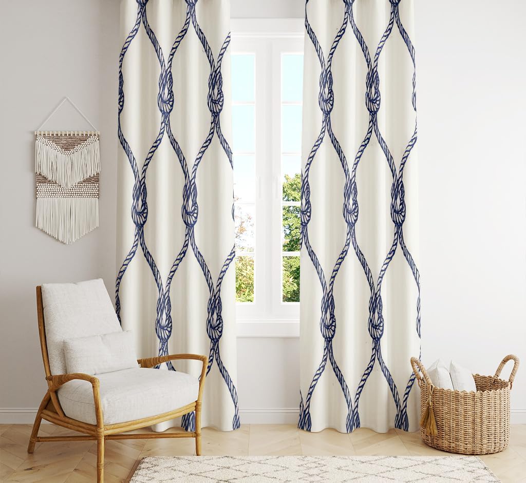 遮光カーテン アジャスターフック式 抽象的なロープで結ばれた網目模様 アジャスターカーテン 厚手 断熱 防寒 防音 洗える UVカッ