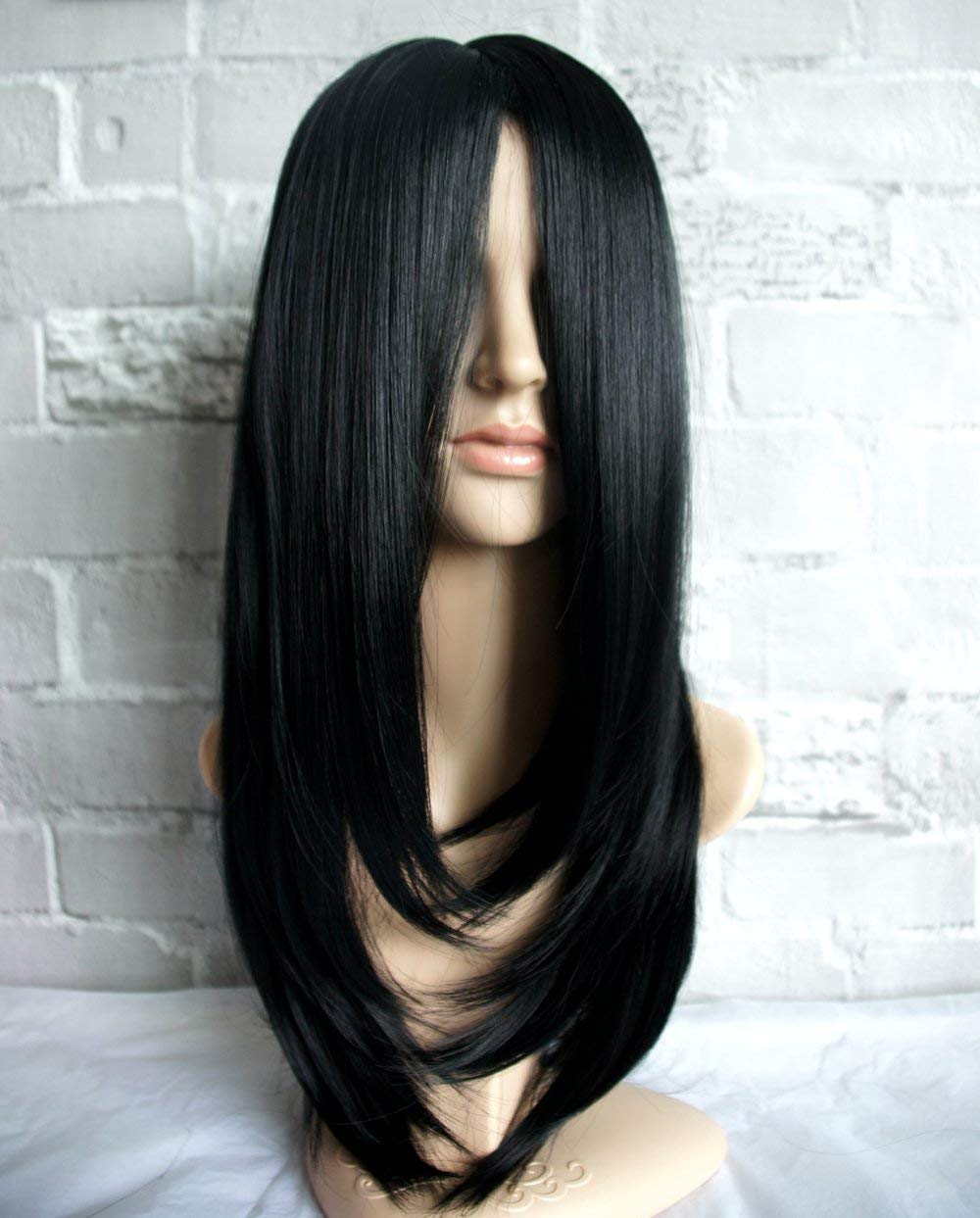 Elegant Hairs Wigs Natural Straight Shoulder Length Like Human Hair Middle Part Wigs for women (size 22,Black)