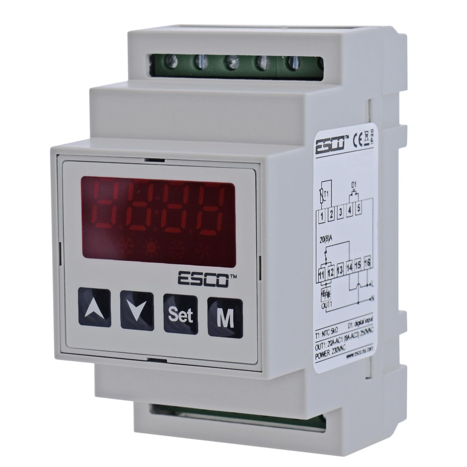ESCO ES-10D DIN-Schiene TEMPERATURREGLER Thermostat fühler 20A potentialfreies Relais