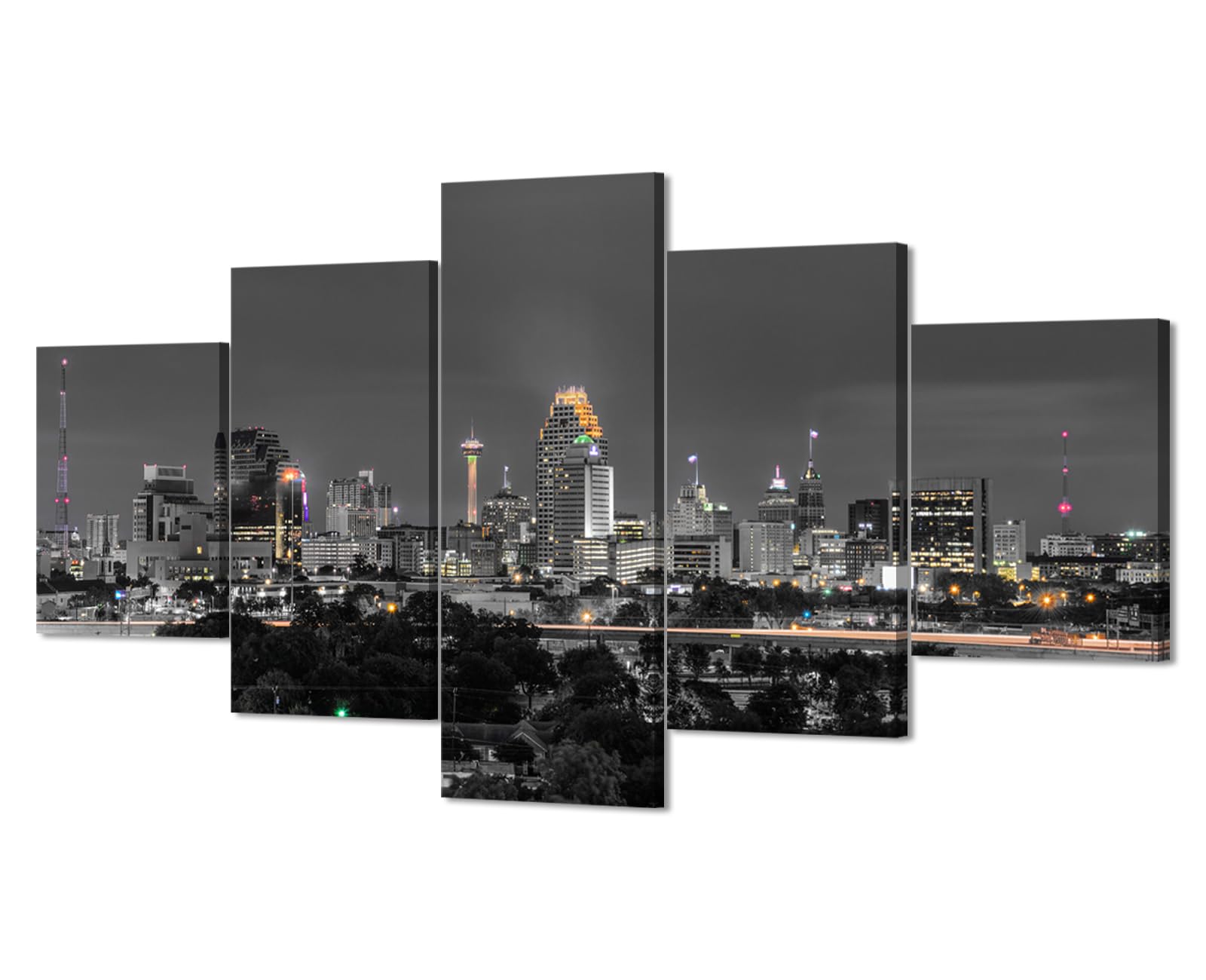 ARNLRDYA Canvas Prints Texas Wall Art San Antonio Skyline Wall Decor Black and White Picture Cityscape Poster City Skyscraper Painting for Home
