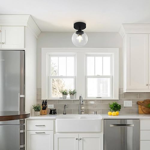 Miniatura 7 de KCO Iluminación 1 luz pequeña globo de vidrio transparente montaje empotrado lámpara de techo industrial negro mate semi cocina semi empotrado