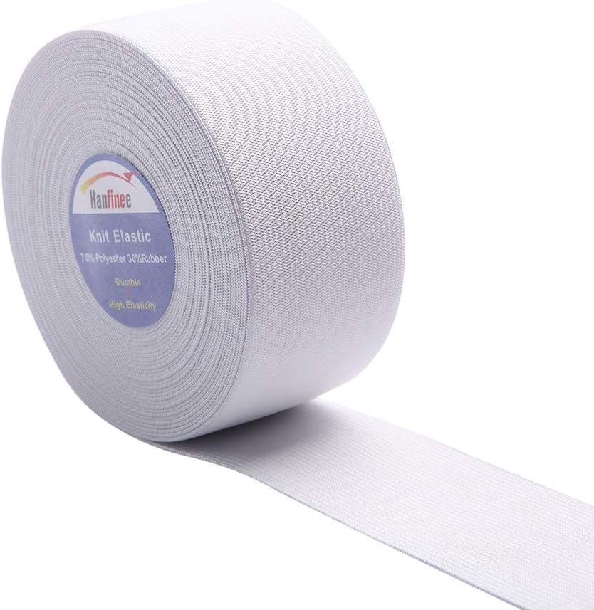 HANFINEE 1-1/2 Inch Wide Sew on Elastic Band Knitted Elastic with Heavy Stretch for Sewing Crafts DIY,Waistband,Bedspread,Cuff (White,15 Yards)