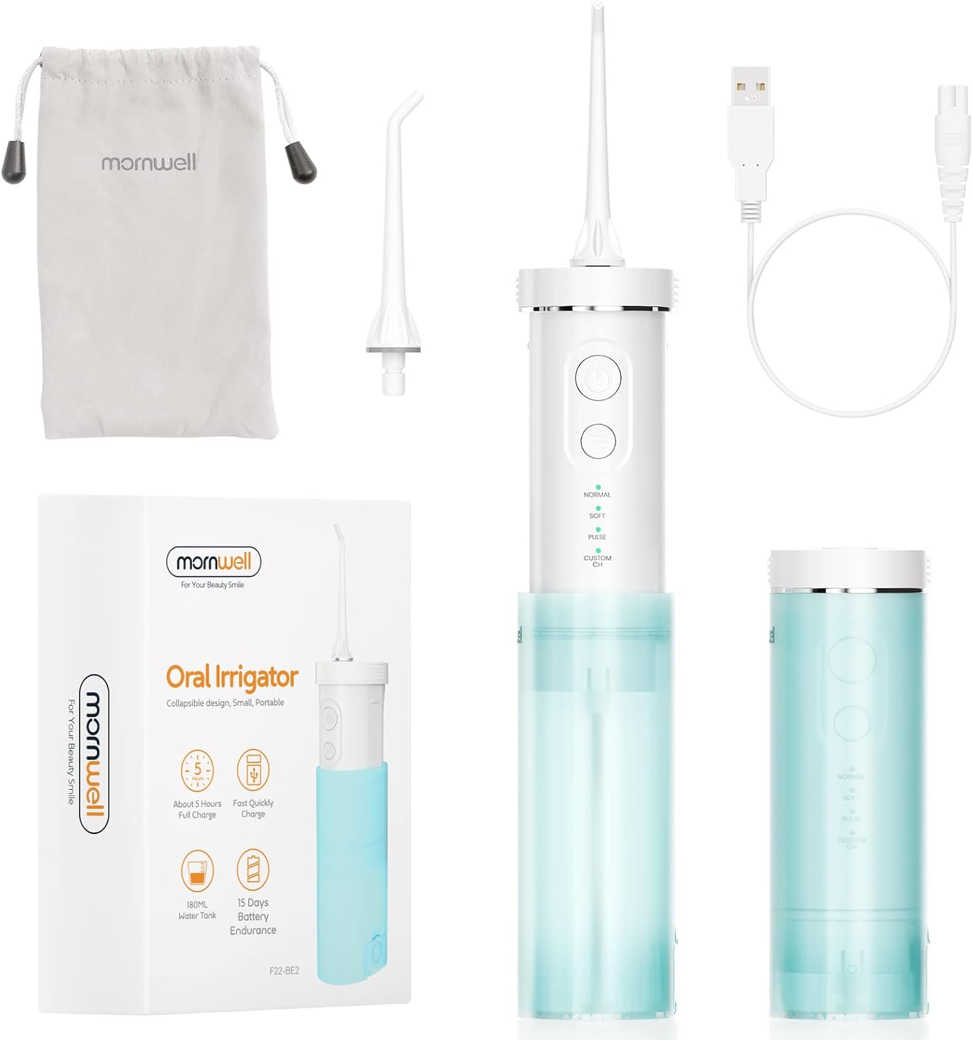 Mornwell Water Flosser, Cordless Travel Mini Portable Water Dental