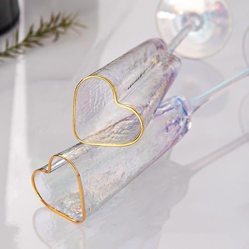 Miniatura 4 de Juego de 2 copas de champán en forma de corazón, copas únicas para brindis de boda para novia y novio, cristal con borde dorado, regalo para