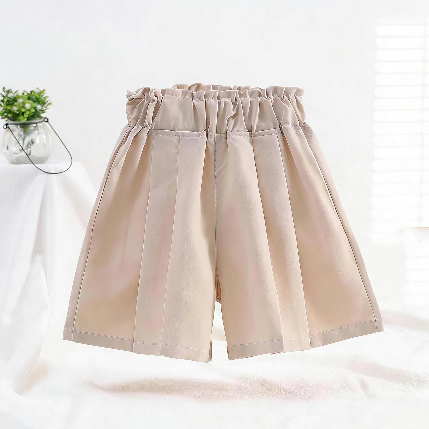 Girls Bermuda Shorts High Waisted Shorts Big Kids Cute Wide Leg Pleated Fashion Uniform Short Pants with Pockets