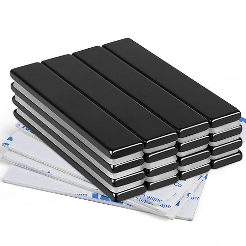 Mikede - Imanes de neodimio en barra - Paquete de 16 imanes rectangulares negros de uso rudo, adhesivo doble cara, para cocina, bricolaje,