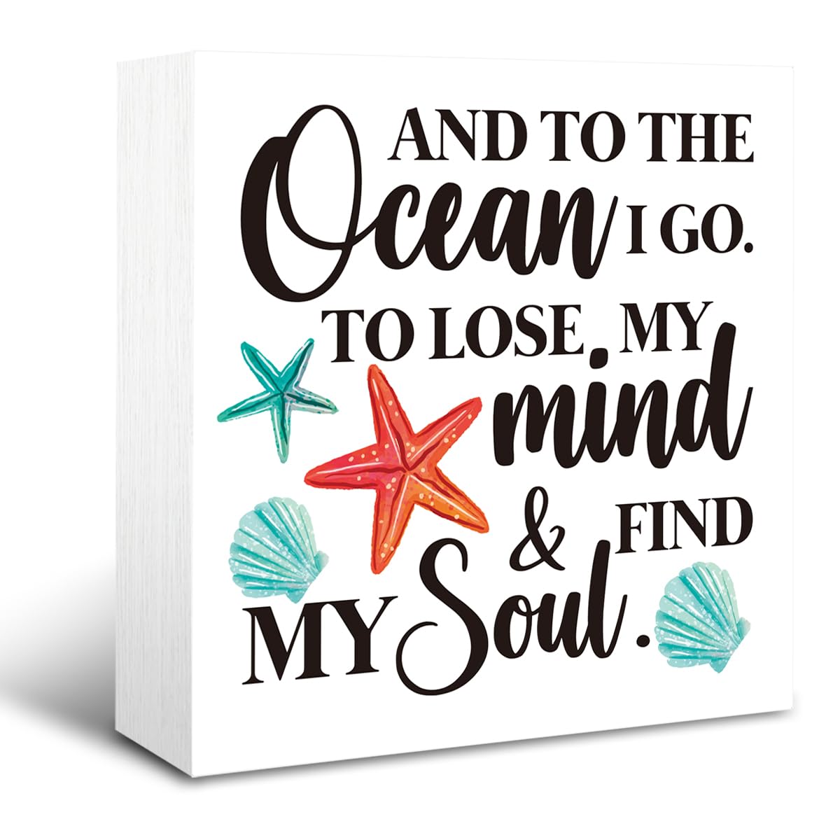 Summer Decor, Rustic Beach Wood Box Sign, Farmhouse Home Beach House Desk Shelf Decoration, Summer Tiered Tray Decor, Ocean Sign, 5 x 5 Inches