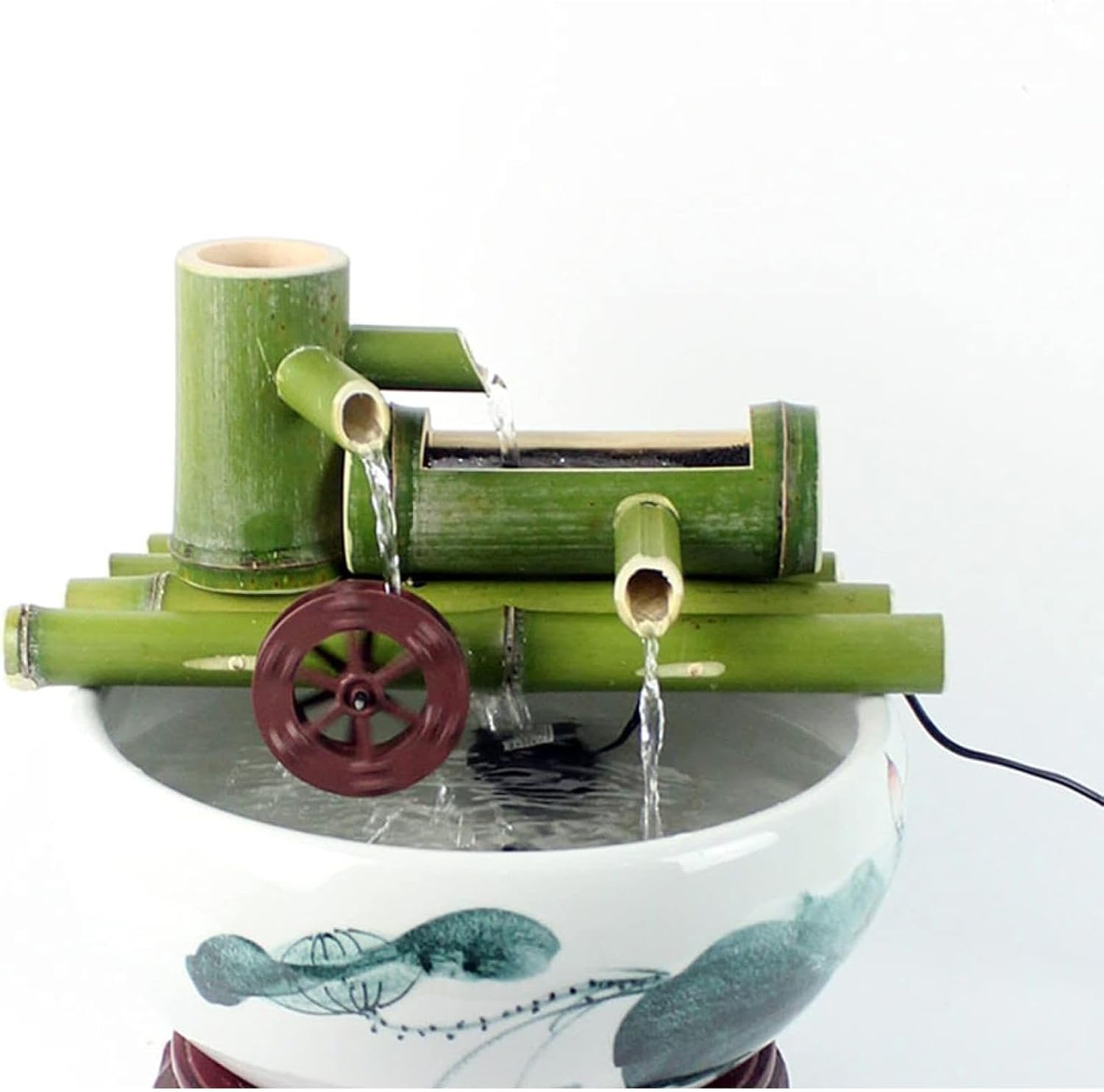 Solar Water Fountain, Zen Water Feature, Outdoor Bamboo Fountain, Rotating Water Wheel Ornament, Pond Water Decoration, for Patio Balcony Lawn Fish Tank Garden,2,2(30cm/11.8in)