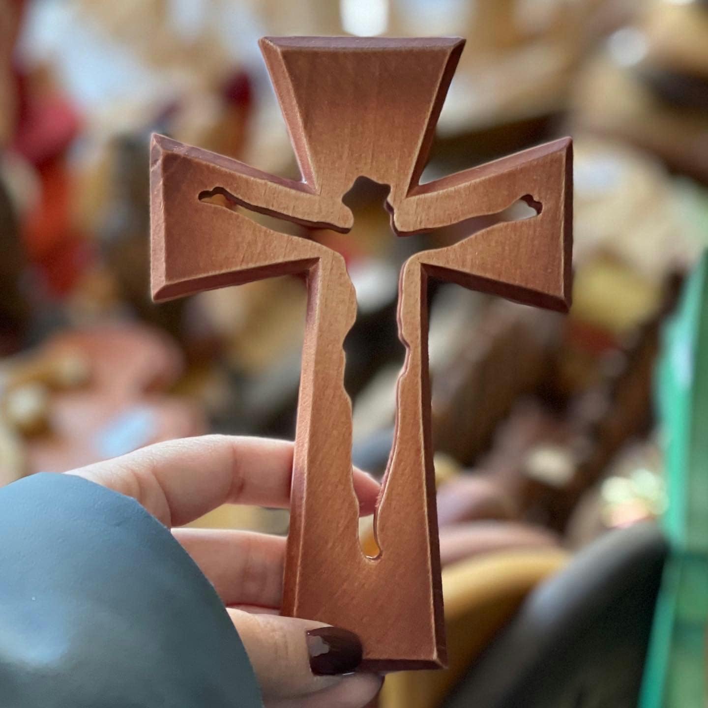 Wooden Carved Cross Wall Decor, Decorative Hanging Cross, Large Wooden Cross, Crucifix Wall (5.9 inch, red)