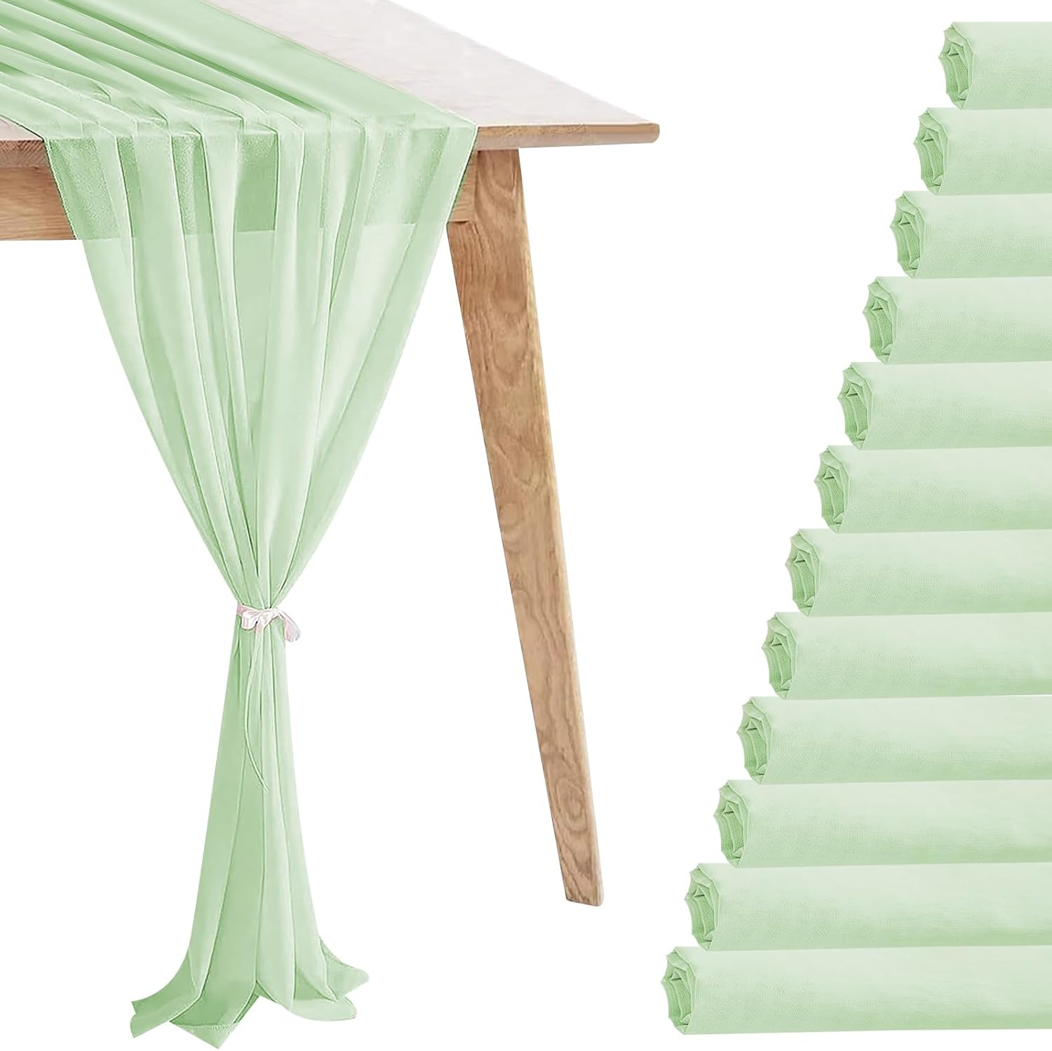 12 Pack Sage Green Table Runner 10ft Romantic Chiffon Table Runner for Wedding Baby Shower and Birthday Party Cake Table Decorations(120 x 12 in)