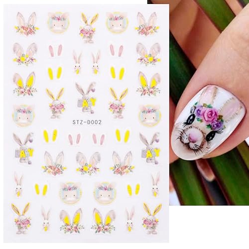 4 Sheets Easter Bunny Nail Stickers Cute Gold Nail Art Decorations 3D Self-Adhesive Stickers For Acrylic Nail Art Design Women Nail Decorations #TOP4