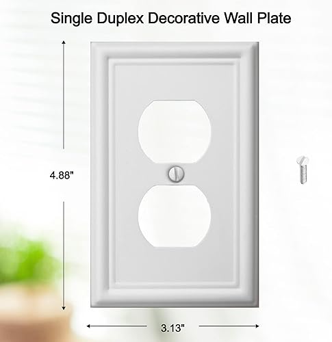 Miniatura 2 de OKAWYC Placa de cubierta de salida dúplex individual, paquete de 4 placas de pared de metal blanco de 1 banda, cubierta de interruptor de luz, para