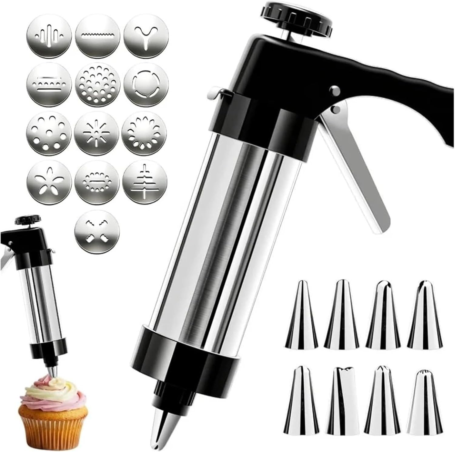 Stainless Steel Cookies Press Biscuit Gun Kit Decorating Nozzle Melted Bean For Kitchen Baking Cream Decorating Gun Baking Mold(Red)