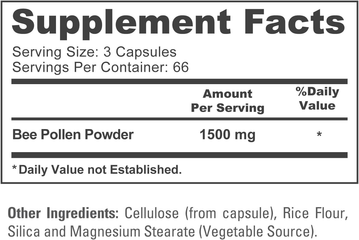 NusaPure Bee Pollen 1500mg 200 Veggie Caps (100% Vegetarian, Non-GMO, Vegan) Naturally Occurring Proteins, Aminoacids - Image 4