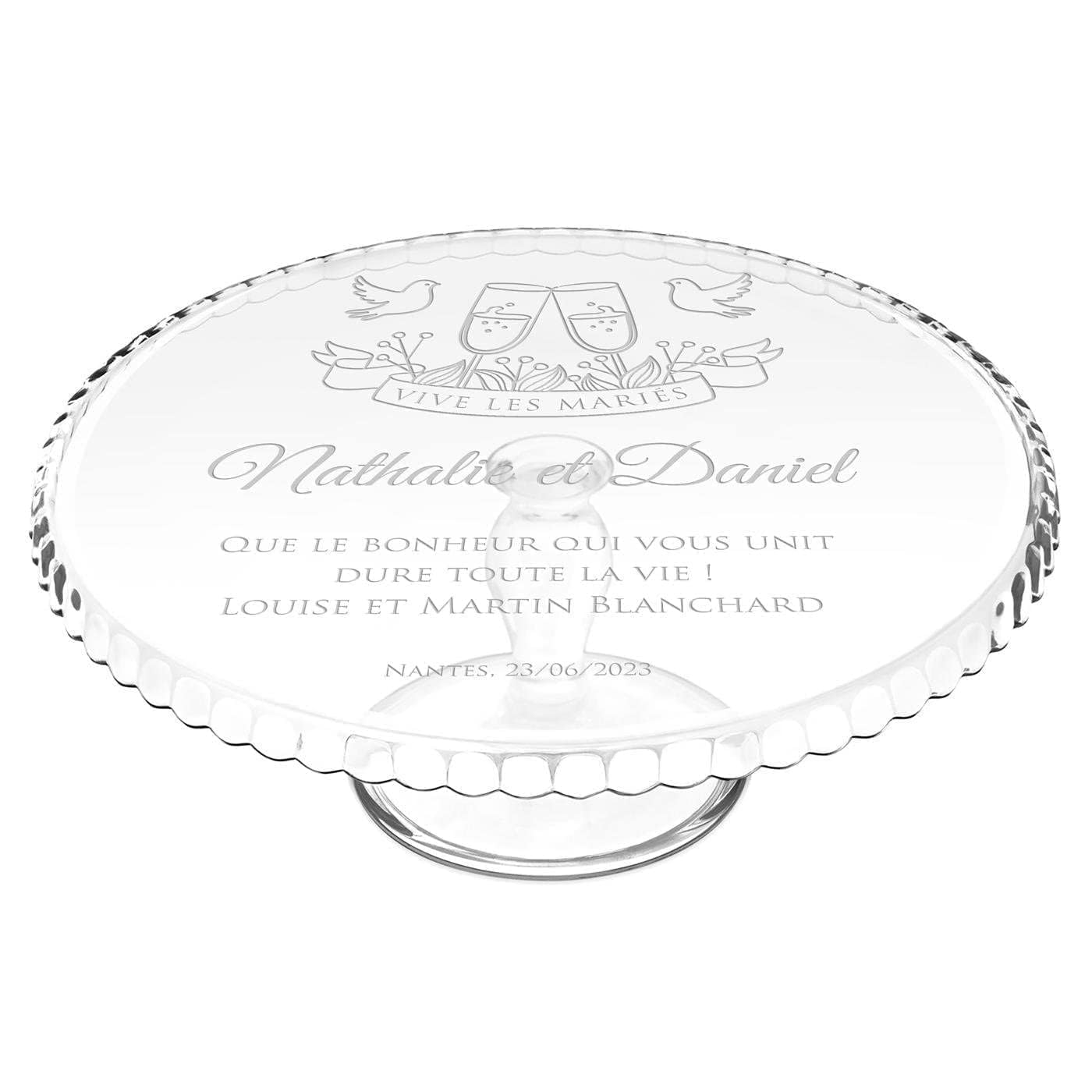Maverton Présentoir à gâteau avec Gravure pour Couples, Plat sur Pied
