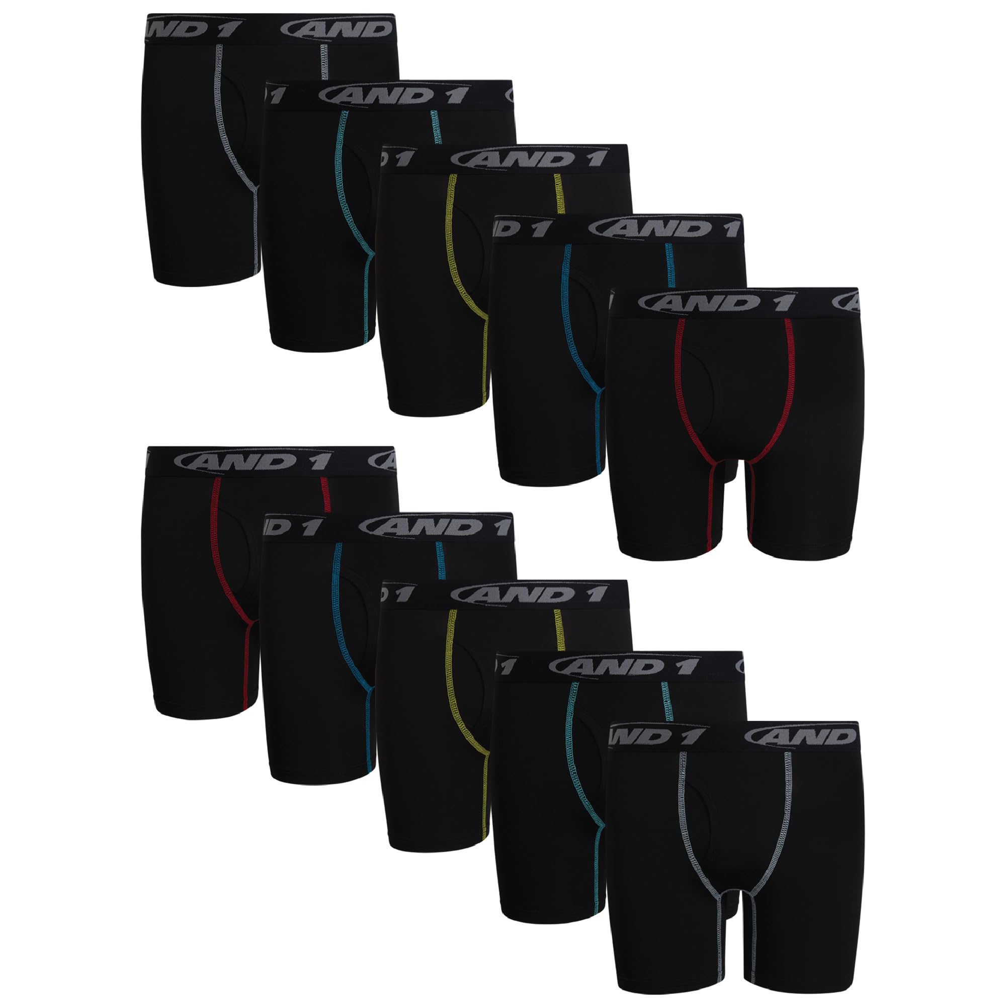 AND1 Boys Boxer Briefs - 10 Pack Performance Boys Underwear Boxer Briefs with Functional Fly Pouch 5 Inseam