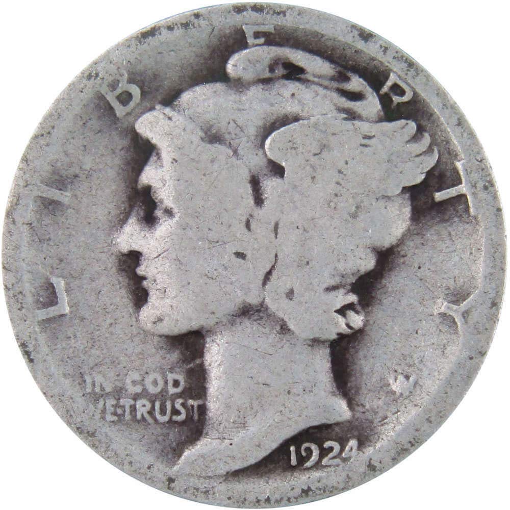 1924 Mercury Dime AG About Good 90% Silver 10c US Coin Collectible Thumbnail