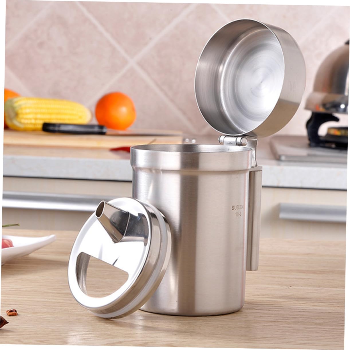 POPETPOP Dispenser per Olio da Cucina in Acciaio Inox 304 Capacità 550ml Manico Comodo e Design Antigoccia per Ambiente Cucina