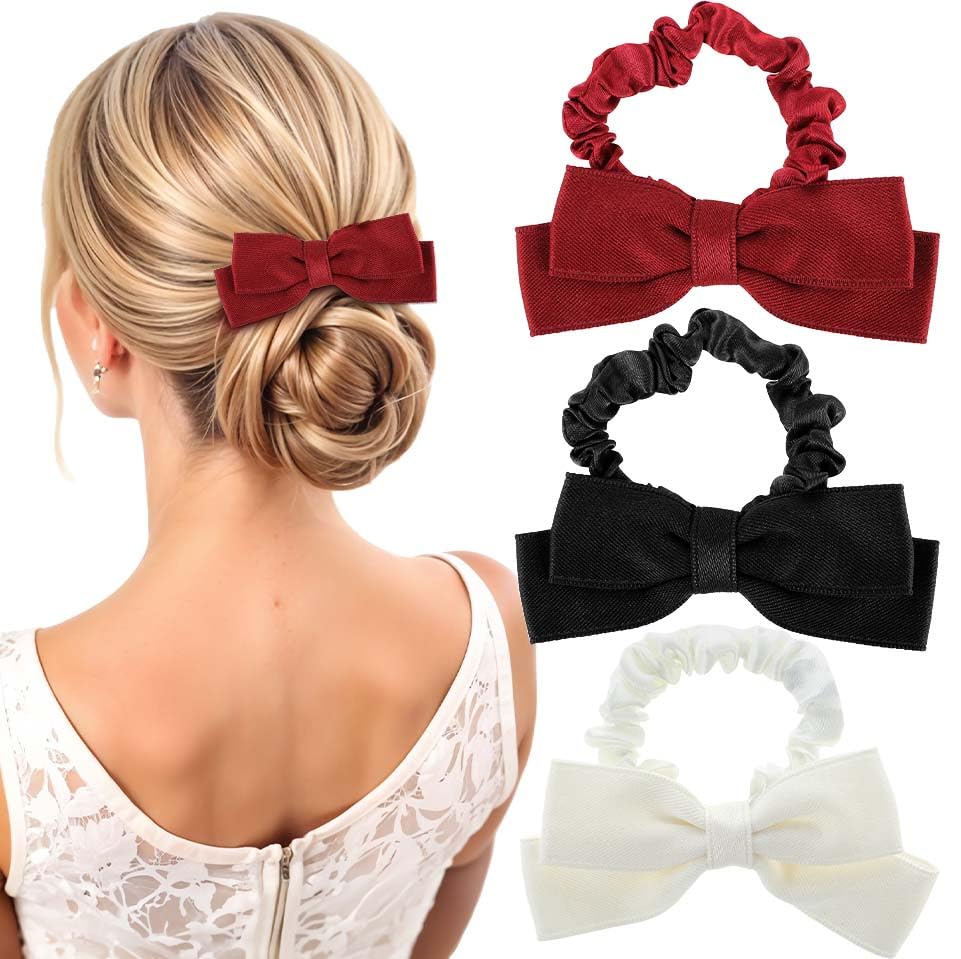 3 Stück Haargummi Mit Schleife Damen，Mabor Schwarz Rot Weißes Haargummi Schleife Elastisches Scrunchies Pferdeschwanzhalter Hochzeit Festliche...