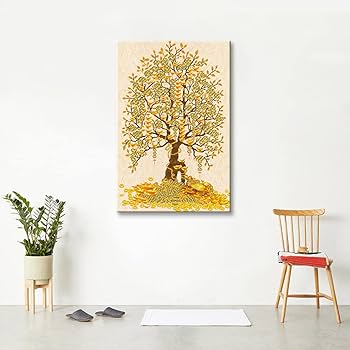 Amazon.co.jp: アートパネル 玄関 金運アップお 幸運の木風水絵